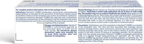 Nexgard® Combo (esafoxolaner ، eprinomectin ، و praziquantel solution) حماية البراغيث وحماية القراد بالإضافة إلى مرض الدودة القلبية الوقائية للقطط ، 5.6-16.5 رطل. (صندوق أصفر) 6 جرعات (العرض 6 أشهر) in Saudi Arabia