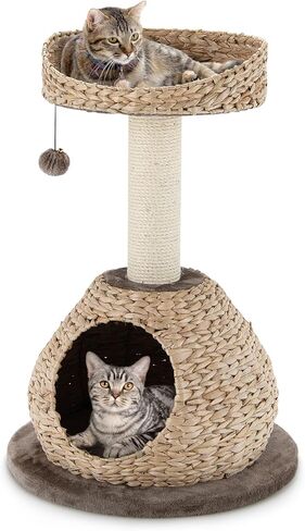 Tangkula Modern Cat Tree for Indoor Cats, Small/Tall Cat Tower with Natural Sisal Scratching Post, Hand-Made Wicker Cat Condo & Top Perch, Funny Hanging Toy Ball, Cute Cat Tree Tower for Large Cats in Saudi Arabia