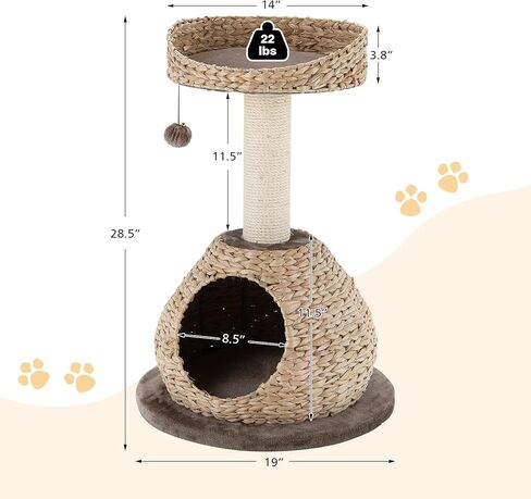 Tangkula Modern Cat Tree for Indoor Cats, Small/Tall Cat Tower with Natural Sisal Scratching Post, Hand-Made Wicker Cat Condo & Top Perch, Funny Hanging Toy Ball, Cute Cat Tree Tower for Large Cats in Saudi Arabia