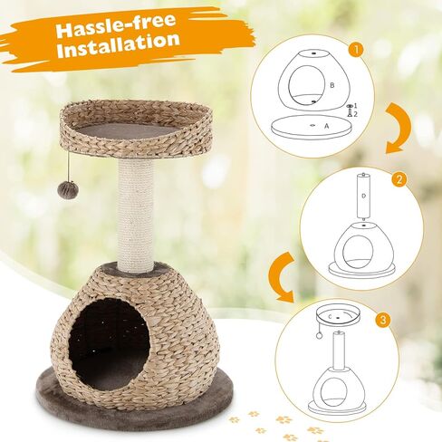 Tangkula Modern Cat Tree for Indoor Cats, Small/Tall Cat Tower with Natural Sisal Scratching Post, Hand-Made Wicker Cat Condo & Top Perch, Funny Hanging Toy Ball, Cute Cat Tree Tower for Large Cats in Saudi Arabia