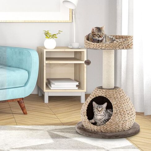 Tangkula Modern Cat Tree for Indoor Cats, Small/Tall Cat Tower with Natural Sisal Scratching Post, Hand-Made Wicker Cat Condo & Top Perch, Funny Hanging Toy Ball, Cute Cat Tree Tower for Large Cats in Saudi Arabia