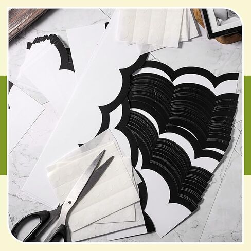 Leinuosen 50.5 ft Bulletin Board Borders 44 Pcs Black and White Wave Line Scalloped Border Trims with 20 Sheet Glue Point Dots Back to School Decoration for Home Classroom School Office Decor(Black) in Saudi Arabia