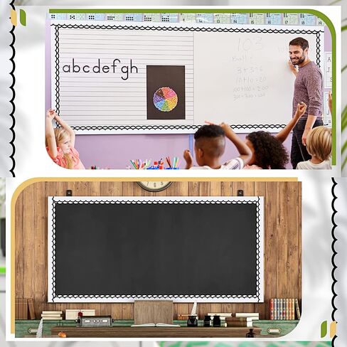 Leinuosen 50.5 ft Bulletin Board Borders 44 Pcs Black and White Wave Line Scalloped Border Trims with 20 Sheet Glue Point Dots Back to School Decoration for Home Classroom School Office Decor(Black) in Saudi Arabia