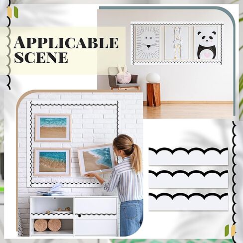 Leinuosen 50.5 ft Bulletin Board Borders 44 Pcs Black and White Wave Line Scalloped Border Trims with 20 Sheet Glue Point Dots Back to School Decoration for Home Classroom School Office Decor(Black) in Saudi Arabia