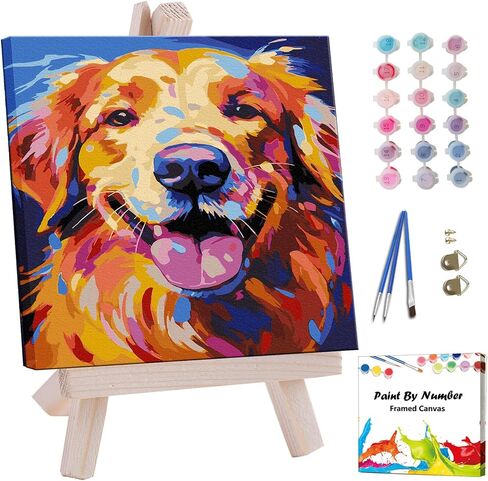 Artunion Framed Paint by Numbers Kit for Adults Beginners & Kids Ages 8-12,Colorful Pitbull Dog Paint by Number with Frame,Dog Animal Paint by Numbers Kit on Canvas 10 * 10 Inch Without Easel in Kuwait