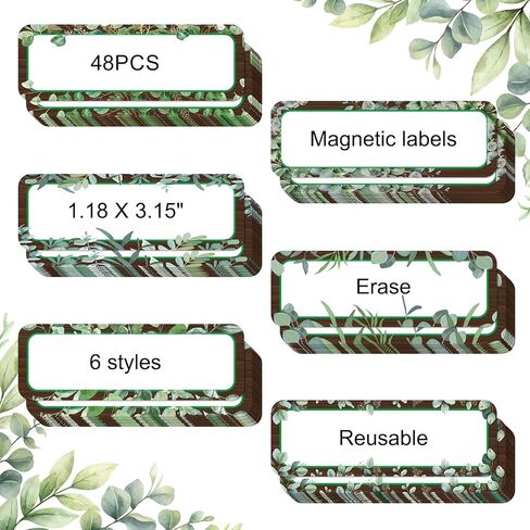 Kanayu 48 PCS Eucalyptus magnetic dry prase ables name tag plate مرنة ملصق ملصق ملصق مغناطيسي قابلة للكتابة للفصول الدراسية للوحة البيضاء الثلاجة (الكلاسيكية ، 1.97 × 4.53 بوصة) in Saudi Arabia