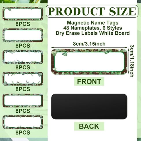 Kanayu 48 PCS Eucalyptus magnetic dry prase ables name tag plate مرنة ملصق ملصق ملصق مغناطيسي قابلة للكتابة للفصول الدراسية للوحة البيضاء الثلاجة (الكلاسيكية ، 1.97 × 4.53 بوصة) in Saudi Arabia