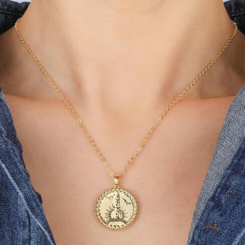 Gold Happy Pendant Necklace for Women 14K Gold Plated Happy Charm Necklace Simple Happy Words Letter Oval Coin Necklace Adjustable Chain Summer Party Trendy Jewelry Gift for Girls Men Boys in Saudi Arabia