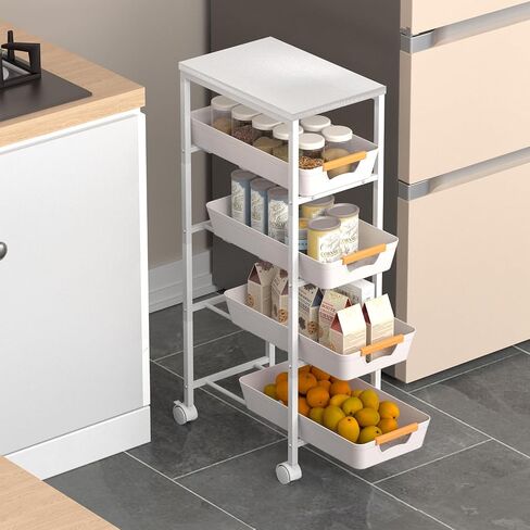 5 Tier Slim Rolling Utility Cart with Drawers Pull-Out Design Slim Storage Cart with Metal Frame and Wooden Top for Narrow Space in Home Kitchen Bathroom Black (Width 9.5 Inches) in Saudi Arabia