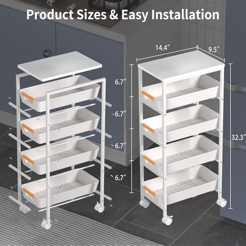 5 Tier Slim Rolling Utility Cart with Drawers Pull-Out Design Slim Storage Cart with Metal Frame and Wooden Top for Narrow Space in Home Kitchen Bathroom Black (Width 9.5 Inches) in Saudi Arabia