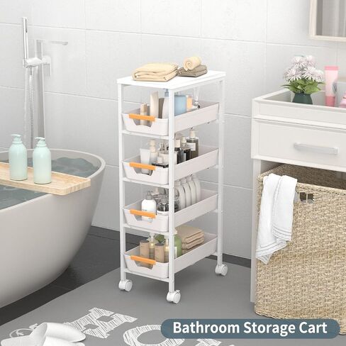 5 Tier Slim Rolling Utility Cart with Drawers Pull-Out Design Slim Storage Cart with Metal Frame and Wooden Top for Narrow Space in Home Kitchen Bathroom Black (Width 9.5 Inches) in Saudi Arabia