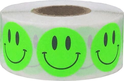 Fluorescent Green Happy Face Labels 1 Inch 500 Total Adhesive Stickers in Saudi Arabia