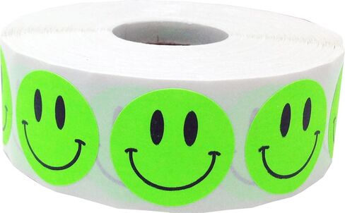 Fluorescent Green Happy Face Labels 1 Inch 500 Total Adhesive Stickers in Saudi Arabia