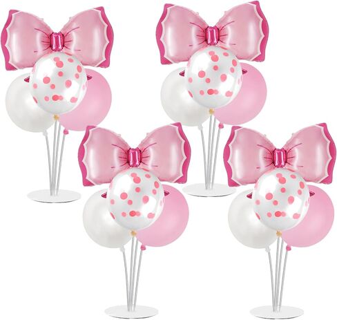 Pink Bow Party Balloon Stand Kit, 4 Sets, Table Centerpiece Decorations for Girls Birthday (pink) in Saudi Arabia