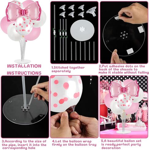 Pink Bow Party Balloon Stand Kit, 4 Sets, Table Centerpiece Decorations for Girls Birthday (pink) in Saudi Arabia