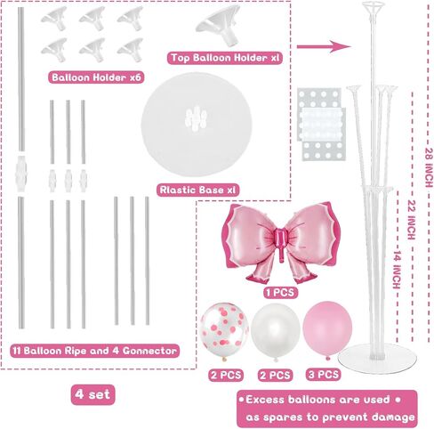 Pink Bow Party Balloon Stand Kit, 4 Sets, Table Centerpiece Decorations for Girls Birthday (pink) in Saudi Arabia