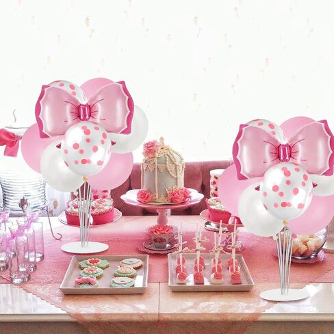 Pink Bow Party Balloon Stand Kit, 4 Sets, Table Centerpiece Decorations for Girls Birthday (pink) in Saudi Arabia
