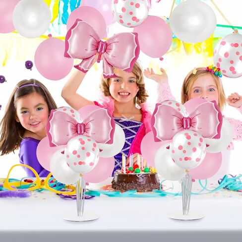 Pink Bow Party Balloon Stand Kit, 4 Sets, Table Centerpiece Decorations for Girls Birthday (pink) in Saudi Arabia