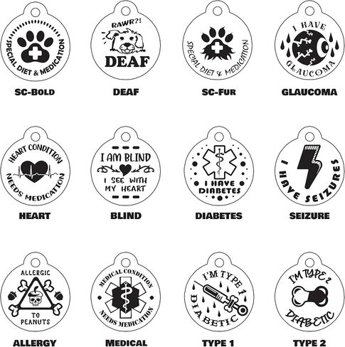 Engraved Dog/Pet Tags Personalized Deaf, Special Medical Heart Condition, Glaucoma, Blind, Diabetic, Seizure, Allergy Small in Kuwait