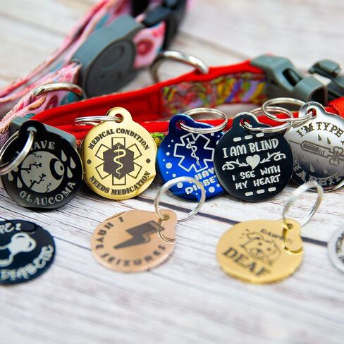 Engraved Dog/Pet Tags Personalized Deaf, Special Medical Heart Condition, Glaucoma, Blind, Diabetic, Seizure, Allergy Small in Kuwait