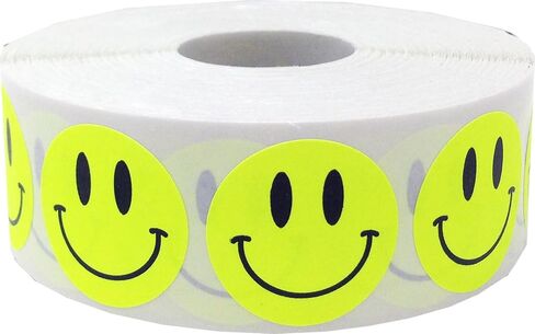 Fluorescent Green Happy Face Labels 1 Inch 500 Total Adhesive Stickers in Saudi Arabia