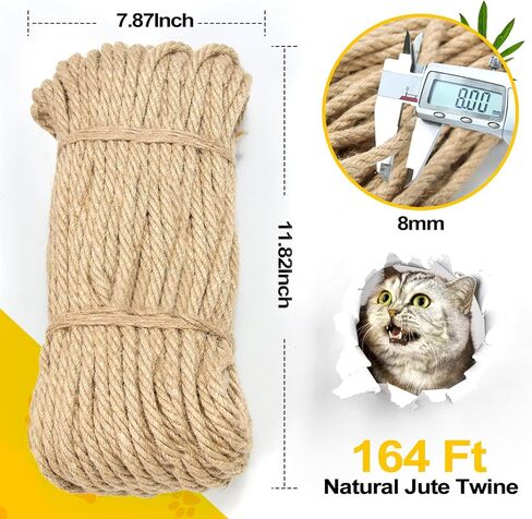 خيوط سلسلة 5 مم 164FEET ، حبل خيوط الجوت الطبيعية للجميع - الخدمة الثقيلة لحرف DIY ، البستنة ، التجميع ، ديكور المنزل و CAT الخدش وظائف | صديقة للبيئة in Saudi Arabia