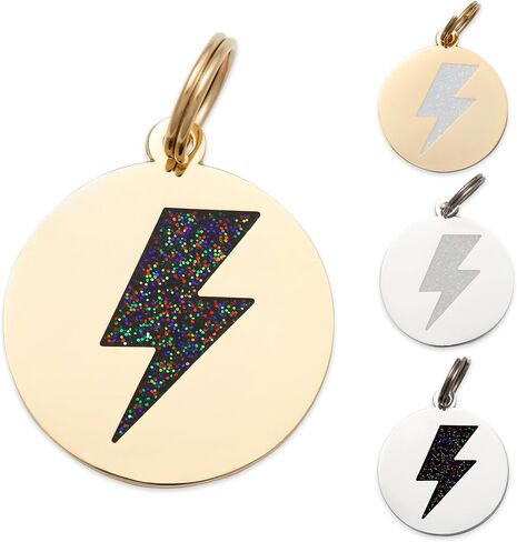 Two Tails Personalized Lightning Bolt Pet ID Tag - Custom Engraved Dog Tags for Pets - Durable Brass, Gold or Silver Plating in Saudi Arabia