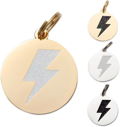 Two Tails Personalized Lightning Bolt Pet ID Tag - Custom Engraved Dog Tags for Pets - Durable Brass, Gold or Silver Plating in Saudi Arabia