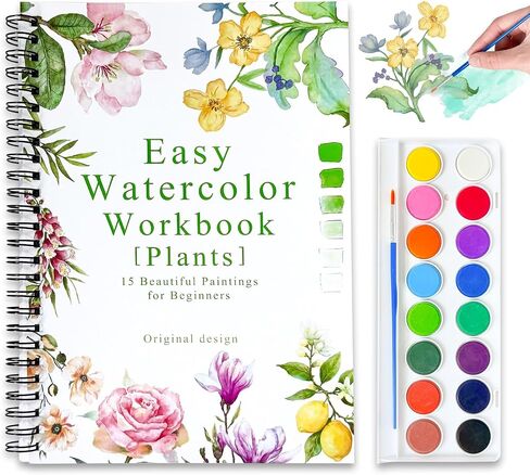 Watercolor Workbooks, 16 Colors Water Color Books Paint Set for Adults, Watercolor Coloring Book for Beginners, Water Color Workbook, 15 Beautiful Paintings for Beginners (Plants) in Saudi Arabia