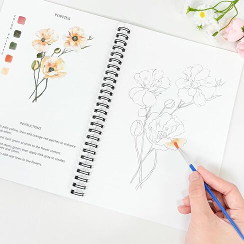Watercolor Workbooks, 16 Colors Water Color Books Paint Set for Adults, Watercolor Coloring Book for Beginners, Water Color Workbook, 15 Beautiful Paintings for Beginners (Plants) in Saudi Arabia