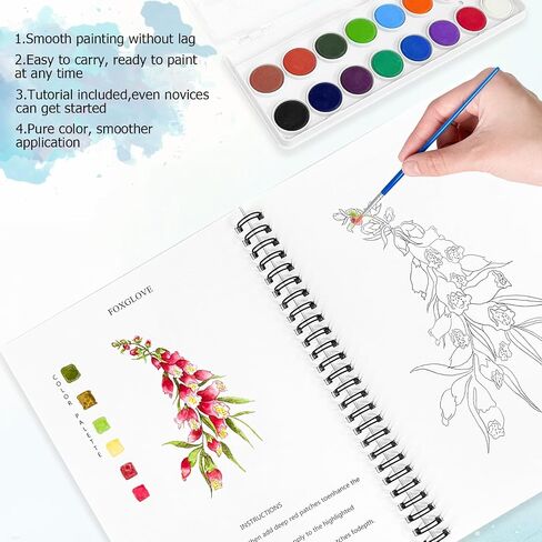 Watercolor Workbooks, 16 Colors Water Color Books Paint Set for Adults, Watercolor Coloring Book for Beginners, Water Color Workbook, 15 Beautiful Paintings for Beginners (Plants) in Saudi Arabia