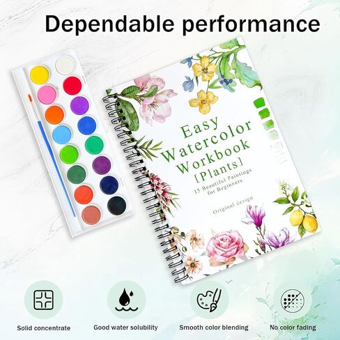 Watercolor Workbooks, 16 Colors Water Color Books Paint Set for Adults, Watercolor Coloring Book for Beginners, Water Color Workbook, 15 Beautiful Paintings for Beginners (Plants) in Saudi Arabia