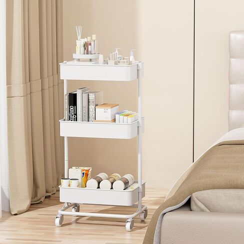 3 Tier Modern Metal Rolling Tool Cart with Silent Casters, 17.72×12.40×35.04 inch Heavy Duty Organization Truck Trolley Organizer for Office, Living Room, Kitchen, (White) in Saudi Arabia