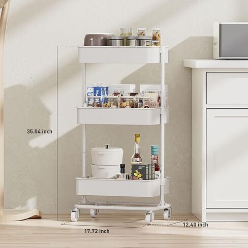 3 Tier Modern Metal Rolling Tool Cart with Silent Casters, 17.72×12.40×35.04 inch Heavy Duty Organization Truck Trolley Organizer for Office, Living Room, Kitchen, (White) in Saudi Arabia