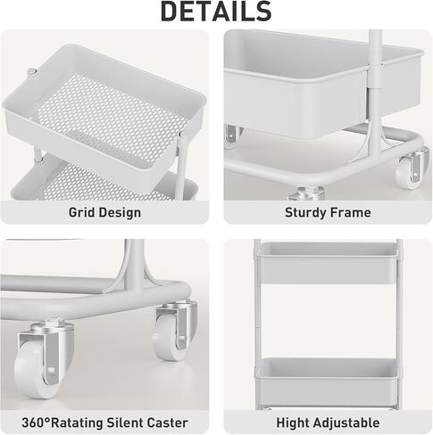 3 Tier Modern Metal Rolling Tool Cart with Silent Casters, 17.72×12.40×35.04 inch Heavy Duty Organization Truck Trolley Organizer for Office, Living Room, Kitchen, (White) in Saudi Arabia