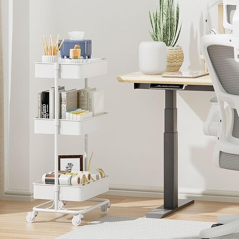 3 Tier Modern Metal Rolling Tool Cart with Silent Casters, 17.72×12.40×35.04 inch Heavy Duty Organization Truck Trolley Organizer for Office, Living Room, Kitchen, (White) in Saudi Arabia