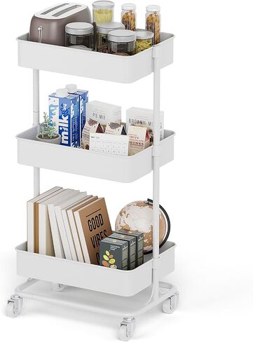 3 Tier Modern Metal Rolling Tool Cart with Silent Casters, 17.72×12.40×35.04 inch Heavy Duty Organization Truck Trolley Organizer for Office, Living Room, Kitchen, (White) in Saudi Arabia