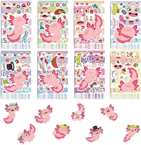 24 PCS ملصقات Axolotl ، اصنع وجهًا على axolotl ، للأطفال يصنع ملصقات الكرتون الصغيرة الخاصة بك ， لعبة الحيوان الحرف الحفلات اللطيفة الحفلات in Kuwait