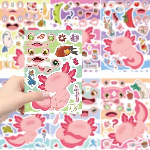 24 PCS ملصقات Axolotl ، اصنع وجهًا على axolotl ، للأطفال يصنع ملصقات الكرتون الصغيرة الخاصة بك ， لعبة الحيوان الحرف الحفلات اللطيفة الحفلات in Kuwait