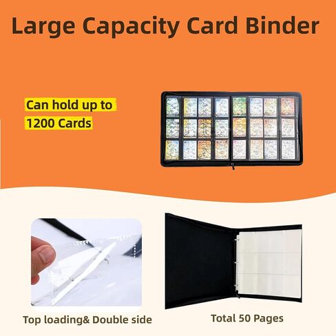 Trading Card Binder 4 Pocket, Binder For Cards Fits 400 Cards, PU Small Card Binder Albums With Zipper For Sports MTG TCG Collectible in Saudi Arabia