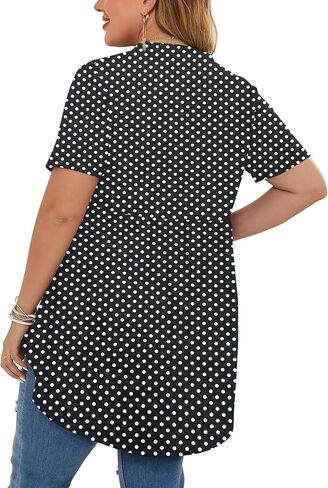 PLOKNRD ملابس علوية نسائية بمقاسات كبيرة وأكمام قصيرة ورقبة على شكل حرف V وأزرار علوية واسعة وتونك وبلوزات فضفاضة باللون الأحمر الخمري in Kuwait