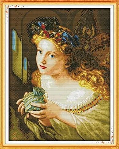 Cross Stitch Kits 11CT Stamped Patterns for Kids and Adults, DIY Preprinted Embroidery kit for Beginner, Beauty and Girl (Indian Beauty 2, Size 19''x22'') in Kuwait
