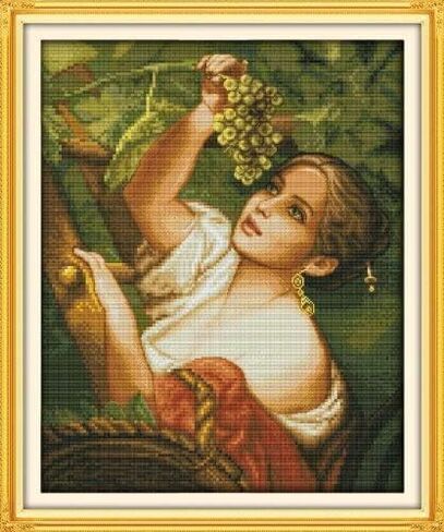 Cross Stitch Kits 11CT Stamped Patterns for Kids and Adults, DIY Preprinted Embroidery kit for Beginner, Beauty and Girl (Indian Beauty 2, Size 19''x22'') in Kuwait