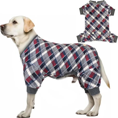 KYEESE Dog Pajamas Medium Sized Dog Stretchy Onesie Velvet Pjs Comfy Coat Soft Pet Clothes Plaid Doggie Jammie, Grey, XX-Large in Saudi Arabia