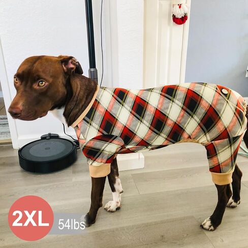KYEESE Dog Pajamas Medium Sized Dog Stretchy Onesie Velvet Pjs Comfy Coat Soft Pet Clothes Plaid Doggie Jammie, Grey, XX-Large in Saudi Arabia