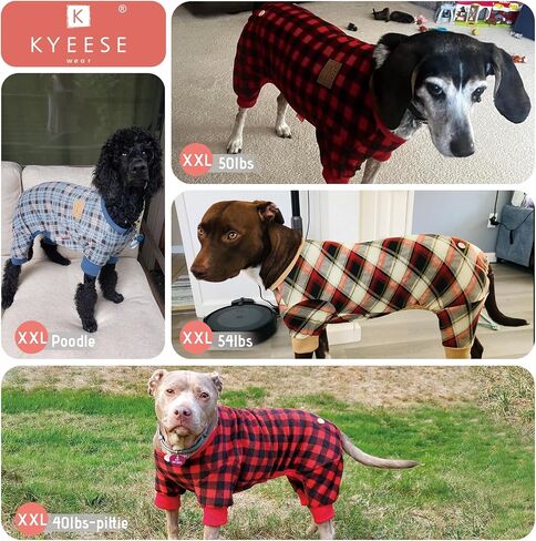 KYEESE Dog Pajamas Medium Sized Dog Stretchy Onesie Velvet Pjs Comfy Coat Soft Pet Clothes Plaid Doggie Jammie, Grey, XX-Large in Saudi Arabia