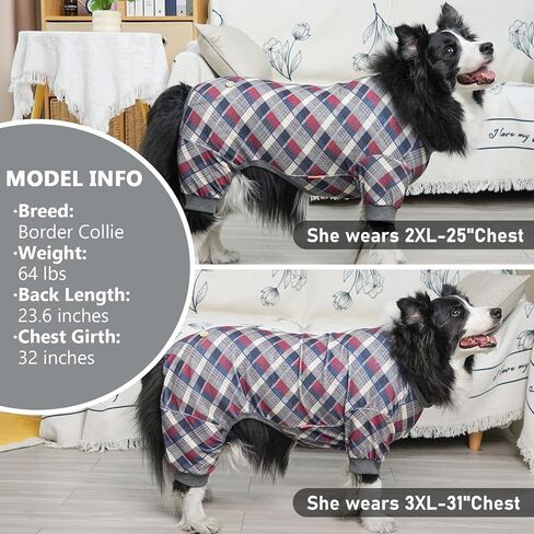 KYEESE Dog Pajamas Medium Sized Dog Stretchy Onesie Velvet Pjs Comfy Coat Soft Pet Clothes Plaid Doggie Jammie, Grey, XX-Large in Saudi Arabia