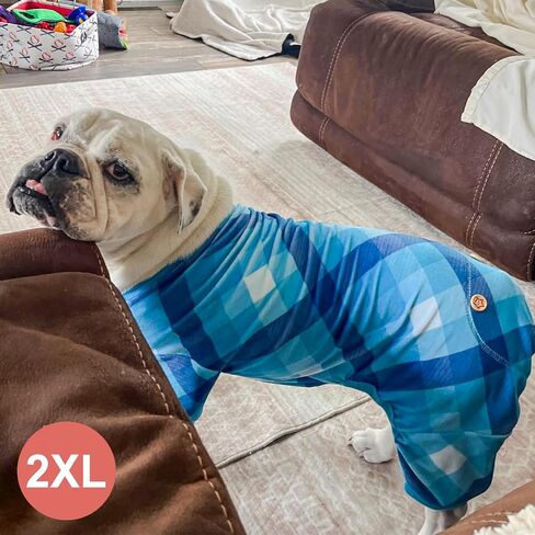 KYEESE Dog Pajamas Medium Sized Dog Stretchy Onesie Velvet Pjs Comfy Coat Soft Pet Clothes Plaid Doggie Jammie, Grey, XX-Large in Saudi Arabia