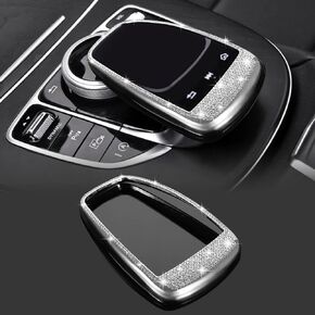 TOMALL Bling Crystal Interior Media Control Emblem Cover Compatible with Mercedes Benz C Class C300 E Class E300 Multimedia Control Caps Cover Rhinestone Car Interior Decor Accessory (Silver)