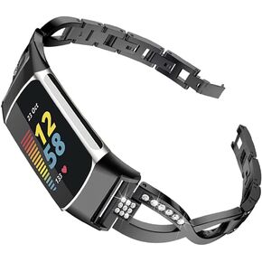 Compatible with Fitbit Charge 6/Charge 5 Band for Women, Slim Crystal Bling Glitter Diamond Rhinestones Jewelry Metal Bracelet Sport Wristband Replacement Band for Fitbit Charge 6/Charge 5